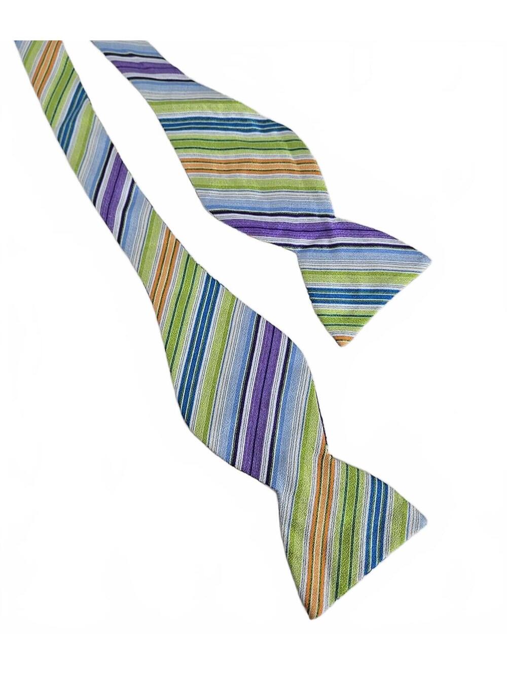 Carrot & Gibbs Bow Tie Silk Spring Colors Stripe Adjustable Self Tie USA
